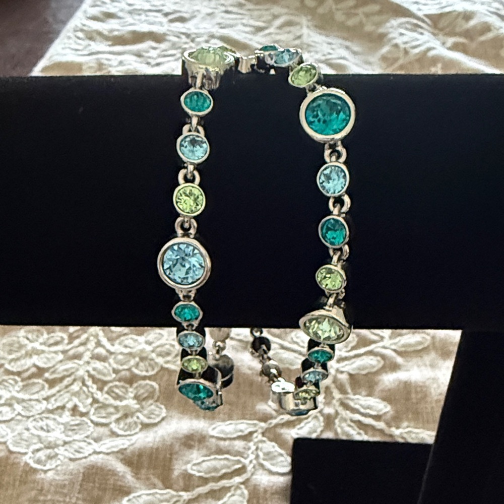 Touchstone Crystal Silver-Tone Aqua & Lime Crystal Bracelet - Picture 4 of 5